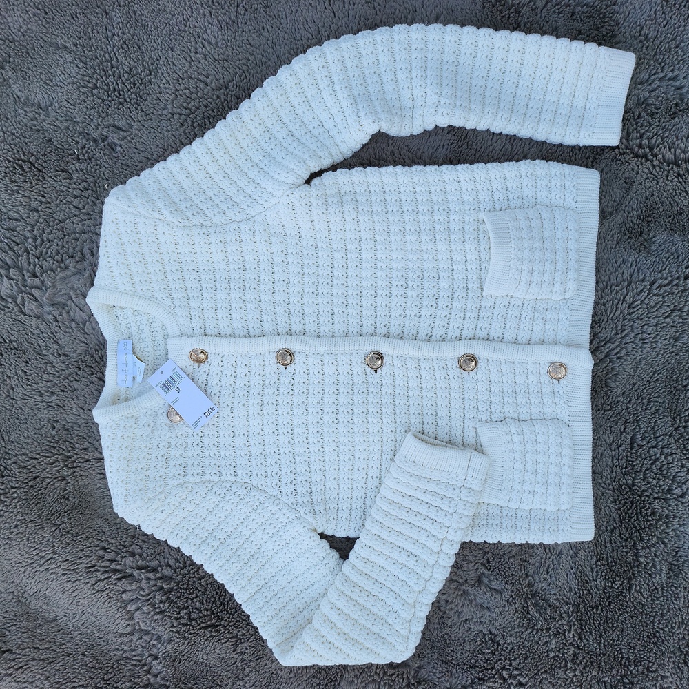 NWT $225, sz S, House of Harlow 1960 Ivory thick knit cardigan / sweater jacket